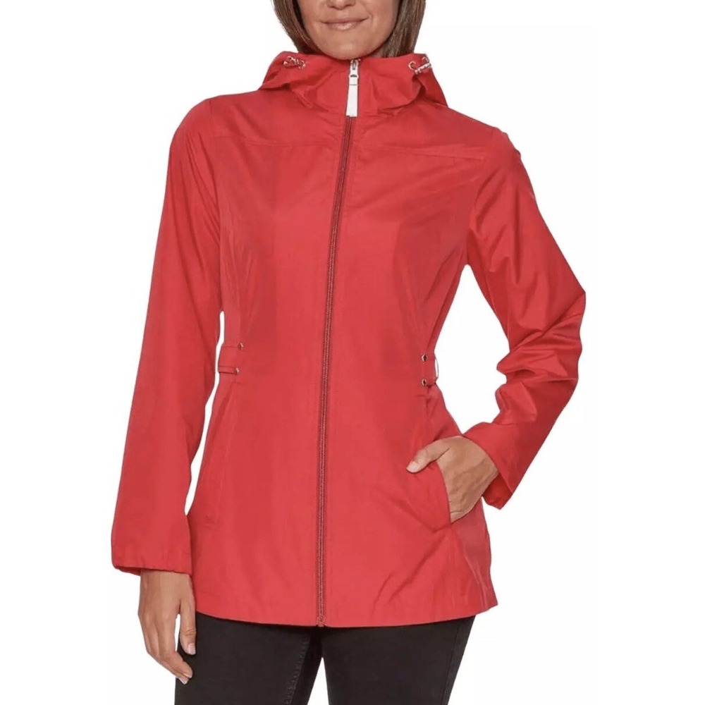 Jones New York Women Red Rain Jacket Parka In A Pocket Windbreaker Small